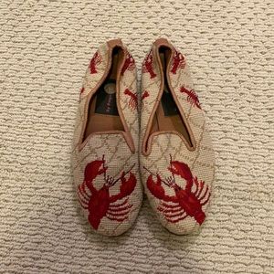 Needlepoint Lobster Flats - Red on Cream Women's Loafers
